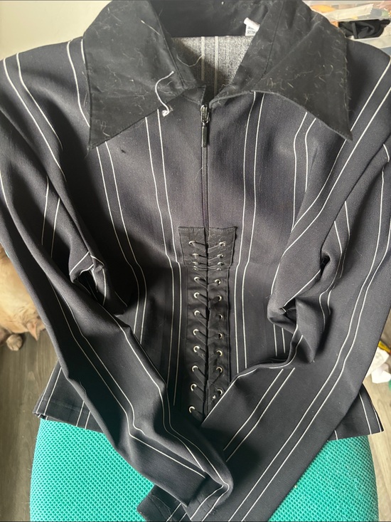 ravel Tops - ravel Black Pinstripe Button-Down Shirt with Lace-Up Front